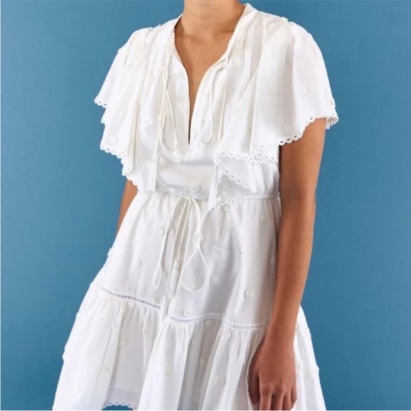 FARM Rio White Embroidered Flutter Sleeve Mini Dress Small - Picture 4 of 5